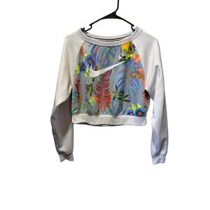 Nike Tropical Floral Print Cropped Crewneck Sweatshirt Size L